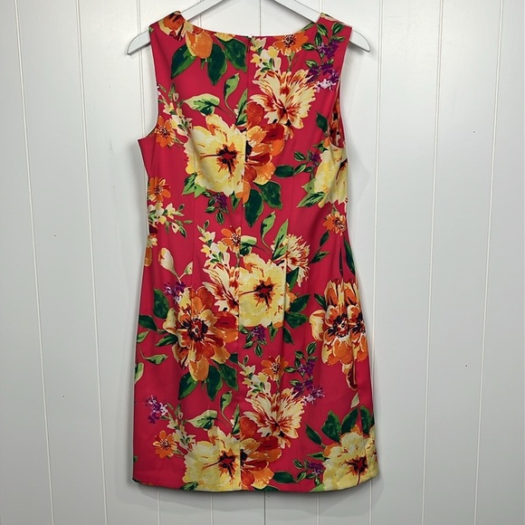 Alyx Womens Sheath Dress 14 Pink Green Tropical Sleeveless Back Zip Vibrant EUC - Picture 9 of 12